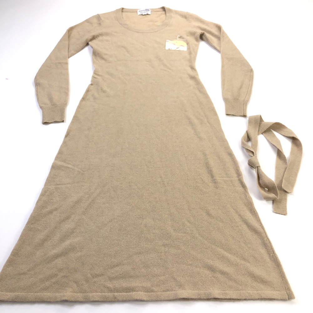 Horchow Collection 10 NEW VINTAGE 100% Cashmere Scoop Maxi Sweater Dress Beige
